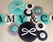 Baby & CO Theme Paper Rosettes- Set of 13,  Bride and CO Backdrop, Robin Egg Blue Bridal Shower