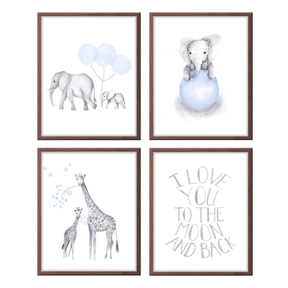 Baby Boy Nursery Art Baby Blue and Gray Nursery Art Elephant
