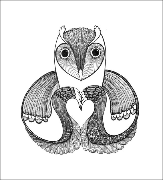 Owl Love Printable Illustration and Coloring by WanderlustWoolves