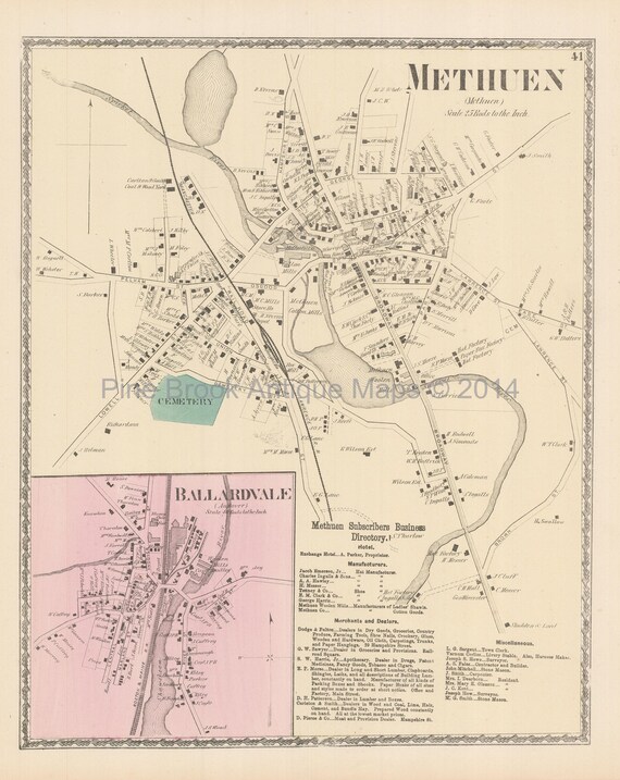 Ballardvale Methuen Massachusetts Antique by PineBrookAntiqueMaps