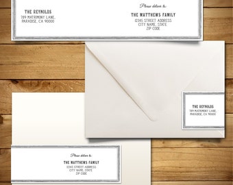 Printable Wrap-Around Address Label Template for A7 Envelopes - Grey & White - Instant Download - Editable MS Word Doc - Peony Collection