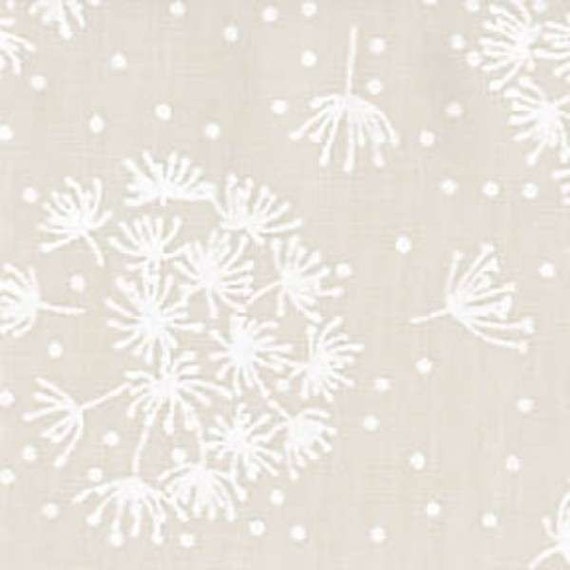 White Dandelion on Cream Fabric per yard. Santee Tone on Tone