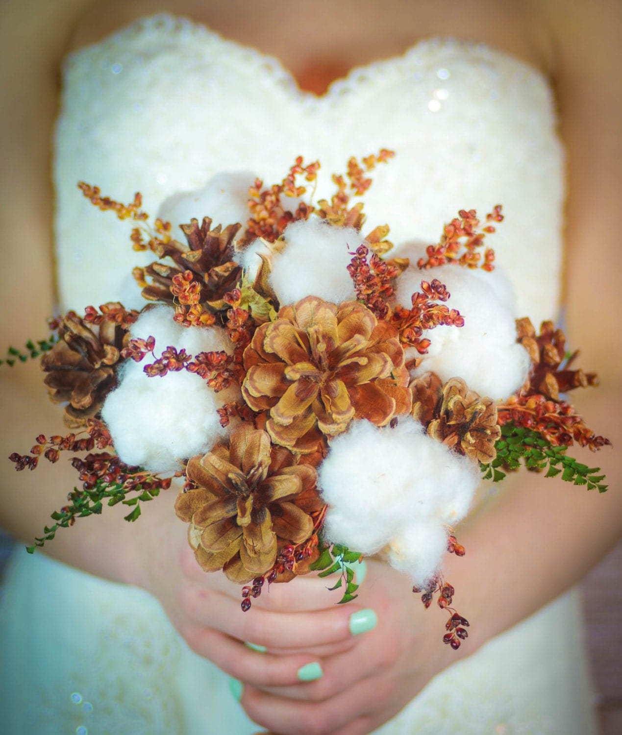 Fall Wedding Bouquet Cotton Pinecones Bridal Bouquet Wedding 1502