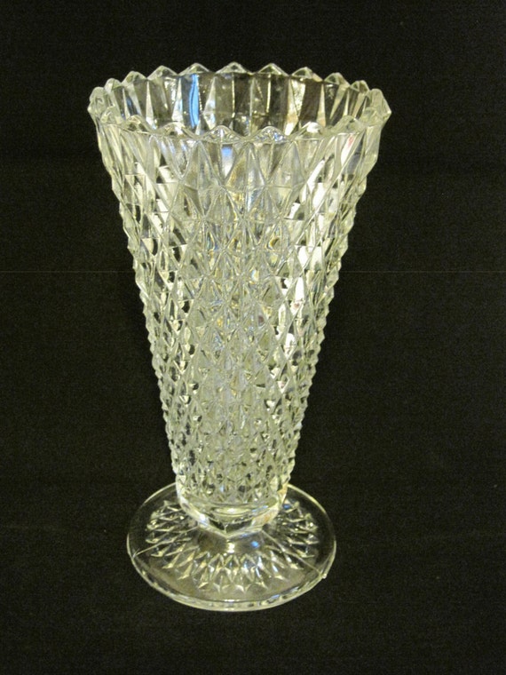 Indiana Glass Diamond Point 8 Vase Crystal Clear by BarbsFinds4You