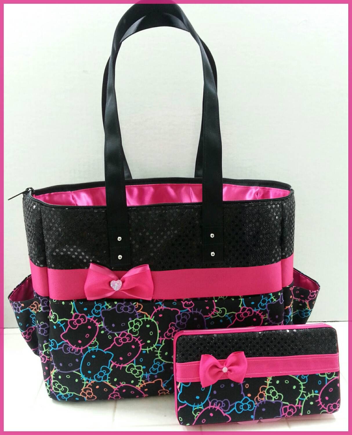 Hello Kitty diaper bag. Black sequin. Hot Pink. by BagsbyMaritza
