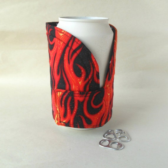 Firefighter Koozie Insulated can cozy Fabric by DeegeeMarieGifts