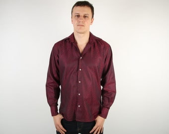 Wine Red Classic Men Shirt Patterned Black Bubbles Slim Fit Coton Doux Glamorous Chameleon Shirt