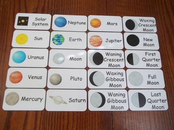 20 Solar System Picture Word Flash Cards. Preschool Thru