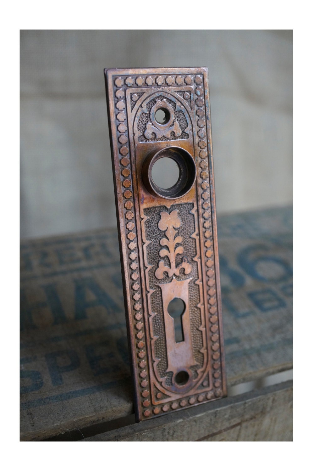 Antique Brass Escutcheon Architectural Salvage Vintage Key