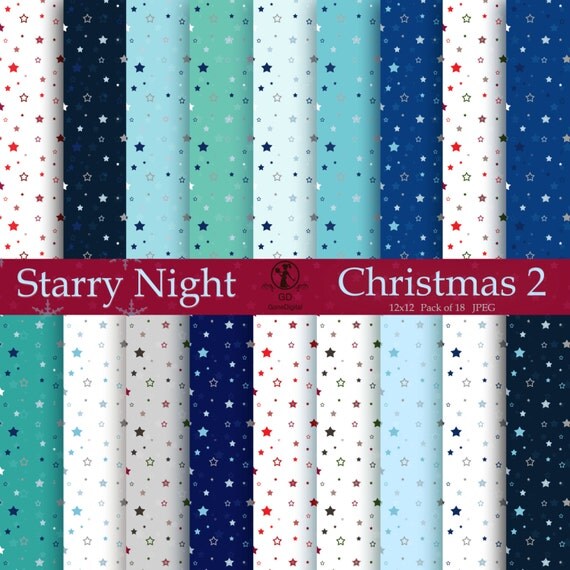 Starry Night Christmas 12x12 Digital Paper Pack Printable