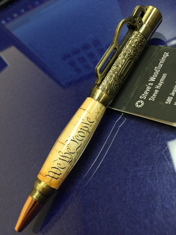 Custom Made Lever Action Pen Antique Brass and Preamble