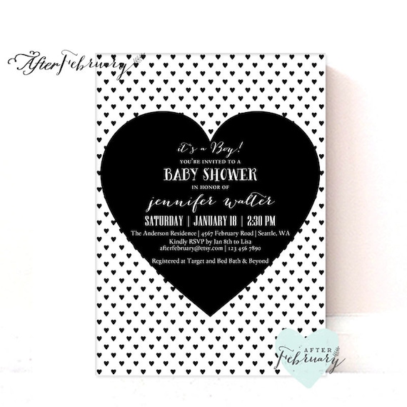 Mini Heart Valentine Baby Shower Invitation Modern Baby Boy