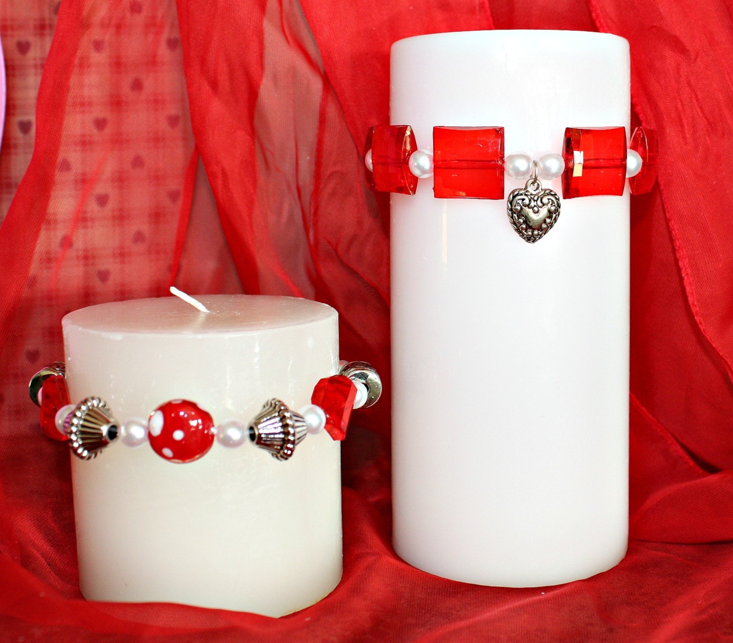 Beaded Candle Ring Red Candle Ring Valentine Decor Candle