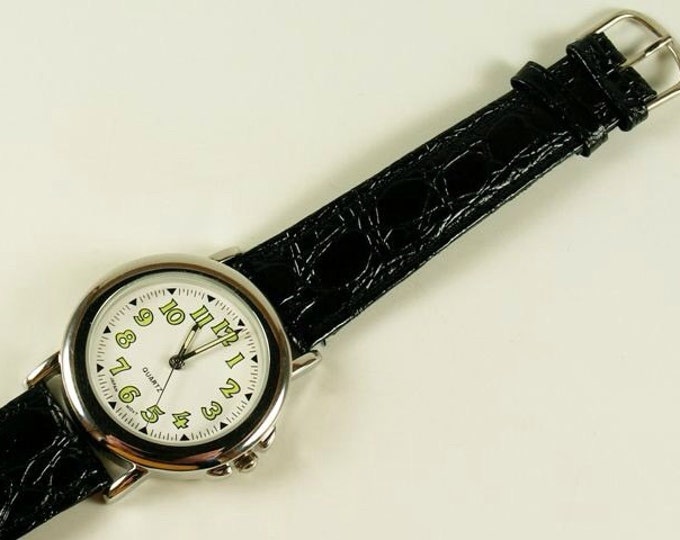 Storewide 25% Off SALE Vintage Gold Trim Bezel Illuminated Dial Quartz Designer Wrist Watch Featuring Black Alligator Style Leather Band