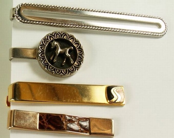 Storewide 25% Off SALE Vintage Set of Four Tie Bars in Various Designs & Shapes, each Featuring Professional Timeless Designs and Assorted S