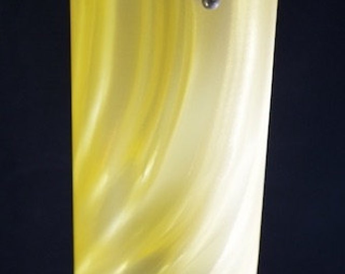 Storewide 25% Off SALE Beautiful Mid-Century Vintage Designer Cylinder Table Lamps Featuring Classic Brown Glass Base and Yellow Plastic Lam