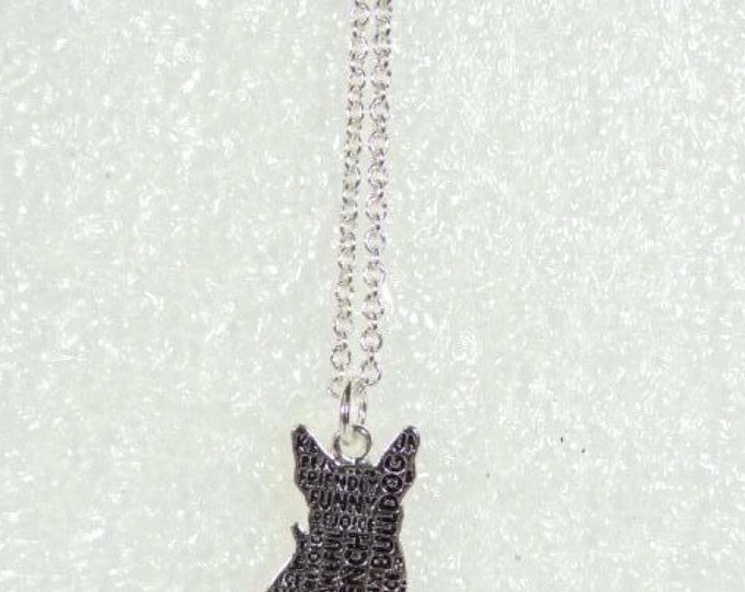 Storewide 25% Off SALE Vintage Silver Chain Link Necklace Featuring an Unusual Silver & Titanium French Bulldog Pendant with Raised Engraved