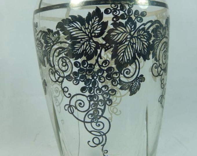 Storewide 25% Off SALE Wonderful Antique Black Grapevine Unique Patterned Large Floral Vase Featuring Fluted Style With Grape & Leaf Design