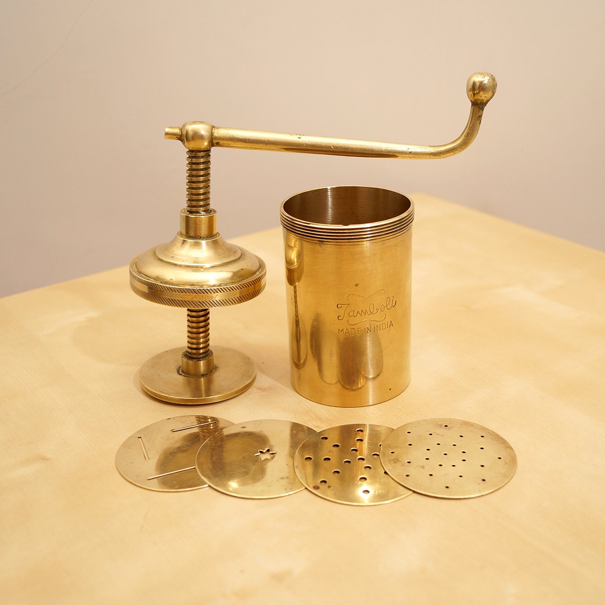 Vintage Solid Brass Jamboli Food Press Made in India