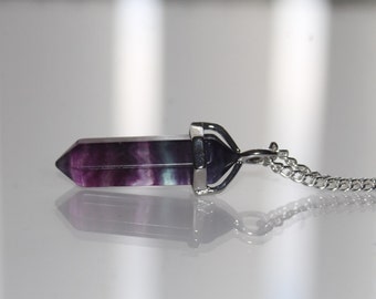 Purple fluorite crystal point necklace, Purple Fluorite crystal point pendant, Genuine crystal point necklace,