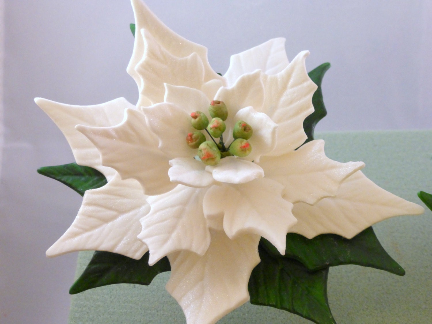 1 white gumpaste poinsettia Christmas flower by GoodnessCakes