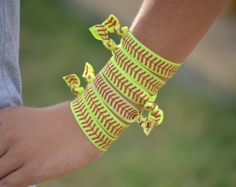 Softball Hair Ties 6 Pack, Softball Hair Accessories, Softball Hair Ties Pack for Team Gift or Team Party, Softball Bow, Softball Gift, FOE
