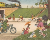 Fantastic Dog World,Exclusively Made for Marcel Schurman 1960,Lazy Day Dressed Dogs In Park Postcard