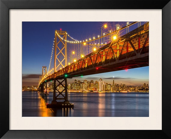 san francisco print bay bridge lights photo california san francisco print bay bridge lights photo california