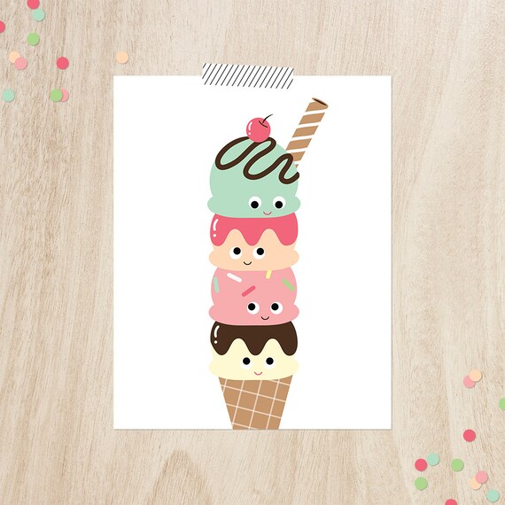 Ice cream wall art Set of 5 Instant download by LlamaCreation