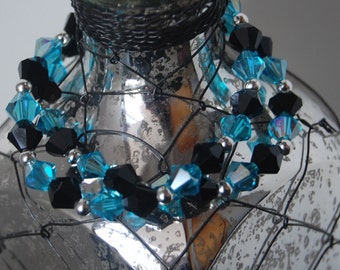 Double Strand Beaded Bracelet- Aqua and Black