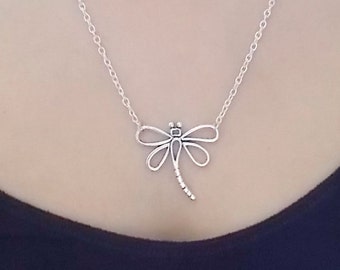 silver dragonfly necklace fashion jewellery silver necklace dragonfly charm necklace handmade necklace gift for women handmade jewellery