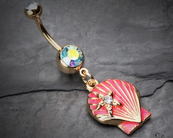 Ariel's Pink Shell Dangle Belly Button Ring