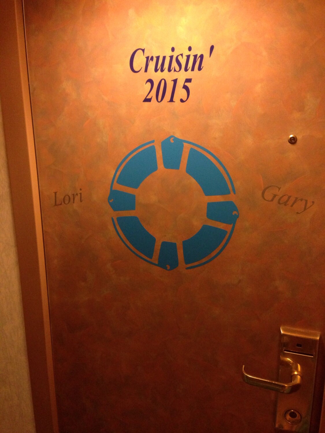 Custom made vinyl cruise cabin door decor