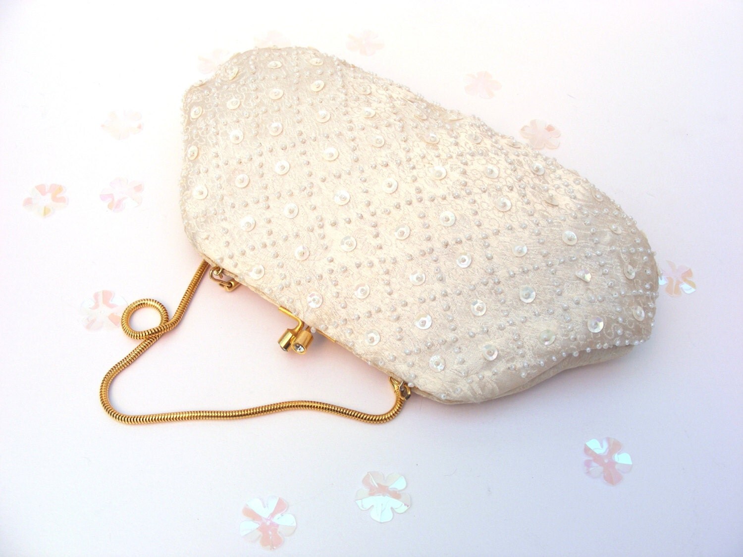 Vintage cream beaded evening clutch bag Haute Juice