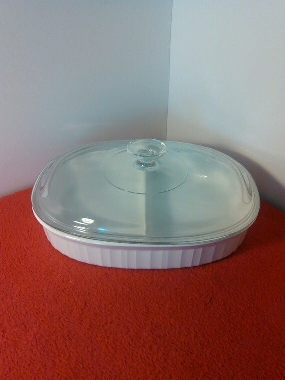 vintage corningware divider serving bowl / french white