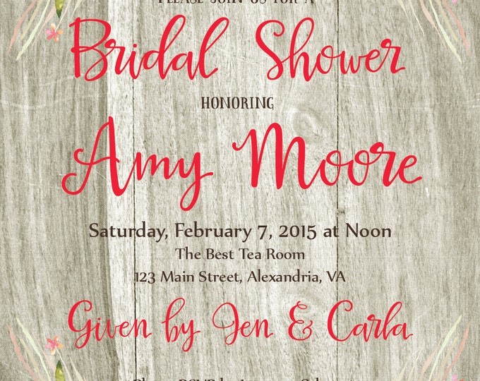 Bridal Shower Invitation, Bridal Shower Invite, Bridal Shower Printable. DIY Bridal Shower invitation. Custom Bridal Shower. Floral Bridal