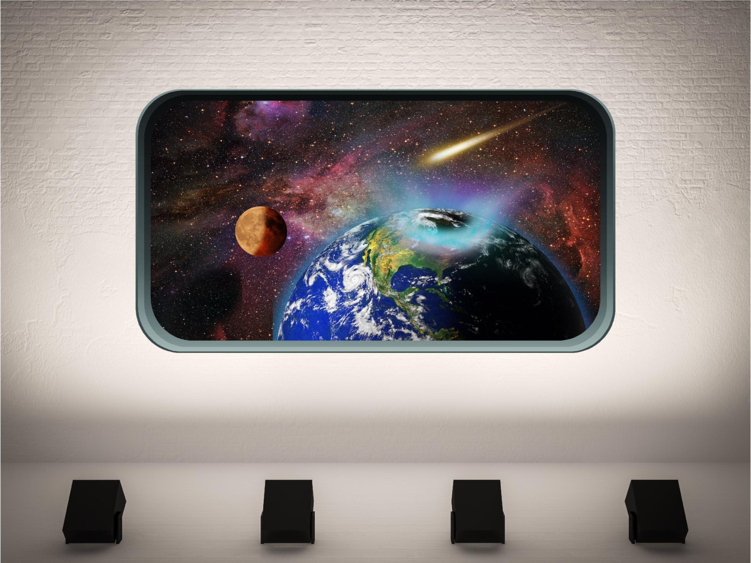 Space Rocket Window Stars Earth Huge Wall Art Sticker