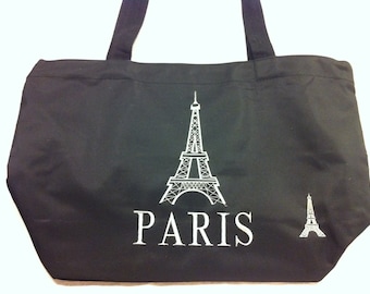 Vtg New Applique Black Eiffel Tower Paris France Tote Bag (12x19x6")