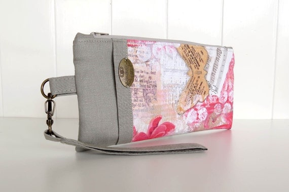 linen wristlet, clutch purse, shabby and chic, cell phone wristlet ...