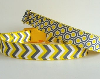 READY TO SHIP Yellow and Gray Chevron or Honeycomb Dog Collar