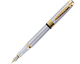 Pluma Fuente 18K Gold Nib Fountain Pen, Stainless Steel Fountain Pen, Ink Pen for Writing, Calligraphy, Drawing, Inking