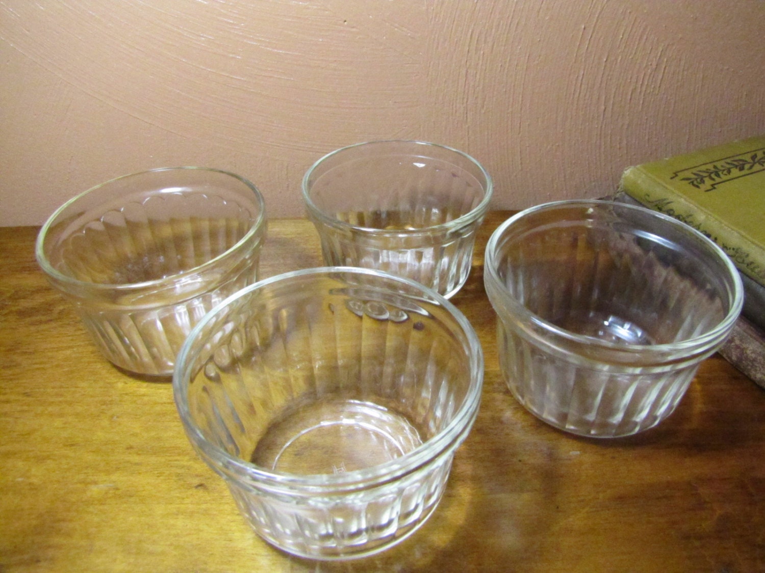 Vintage Ribbed Glass Custard Cups
