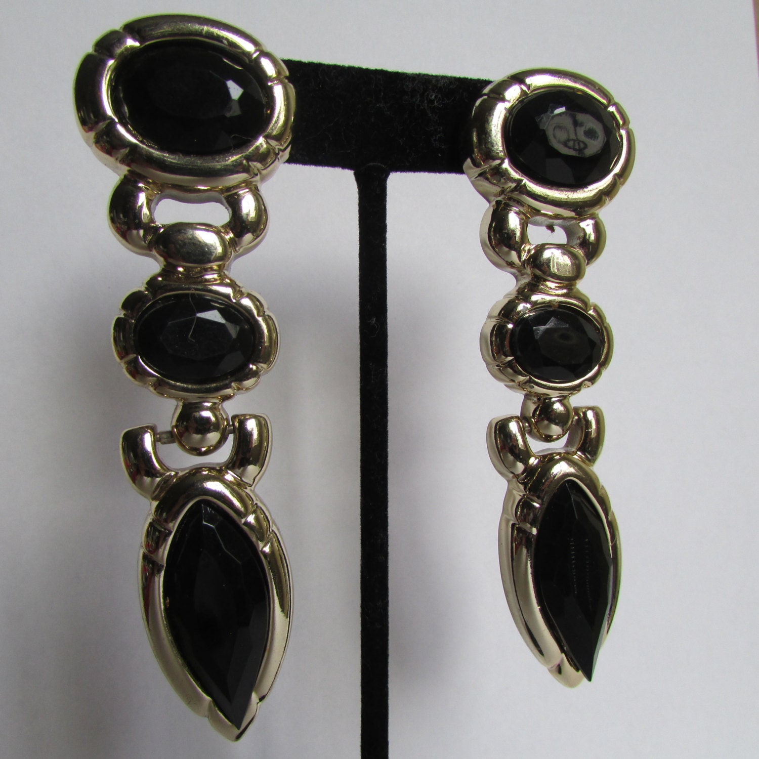 Vintage earrings Black drop earrings 90s Jewelry