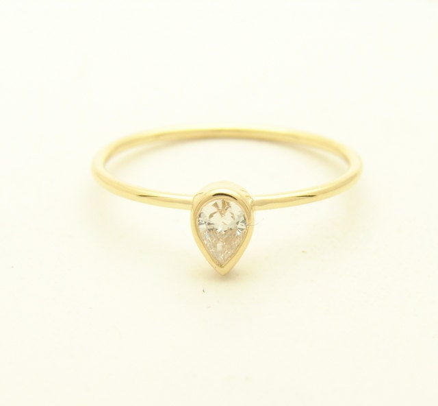 Engagement Diamond Ring Pear Diamond Ring 14k Gold by FRomaG