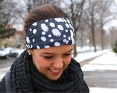 Black & White Dots Headband - comfortable,soft, jersey knit material, wear it wide or narrow!