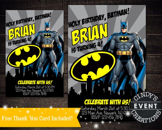 Batman Birthay Invitation Printable by CindysEventCreations