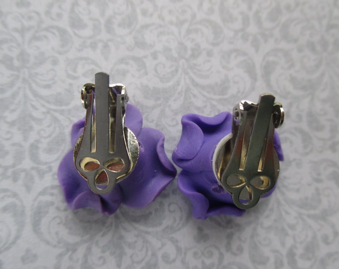 Purple rose earrings-Rose studs-Clip on earrings-Polymer Clay-mothers day jewelry-violet rose-clip on earrings for women-handmade-gifts for