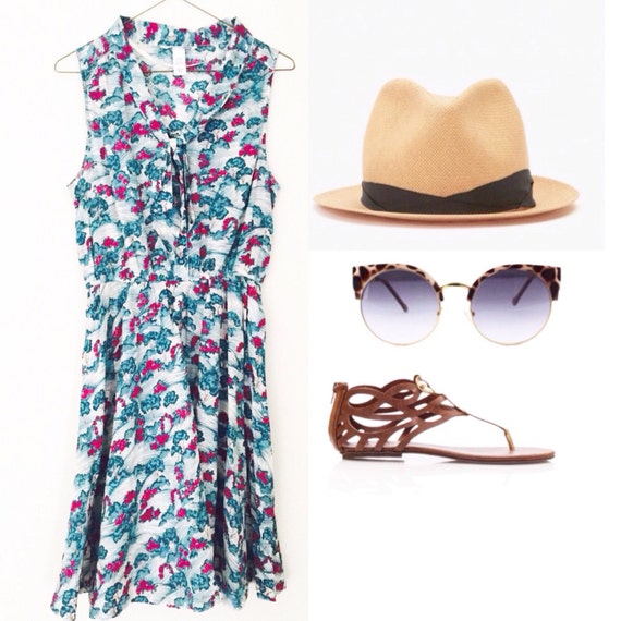 Summer Floral Dress / sleveness Dress / Cotton Woman Dress/