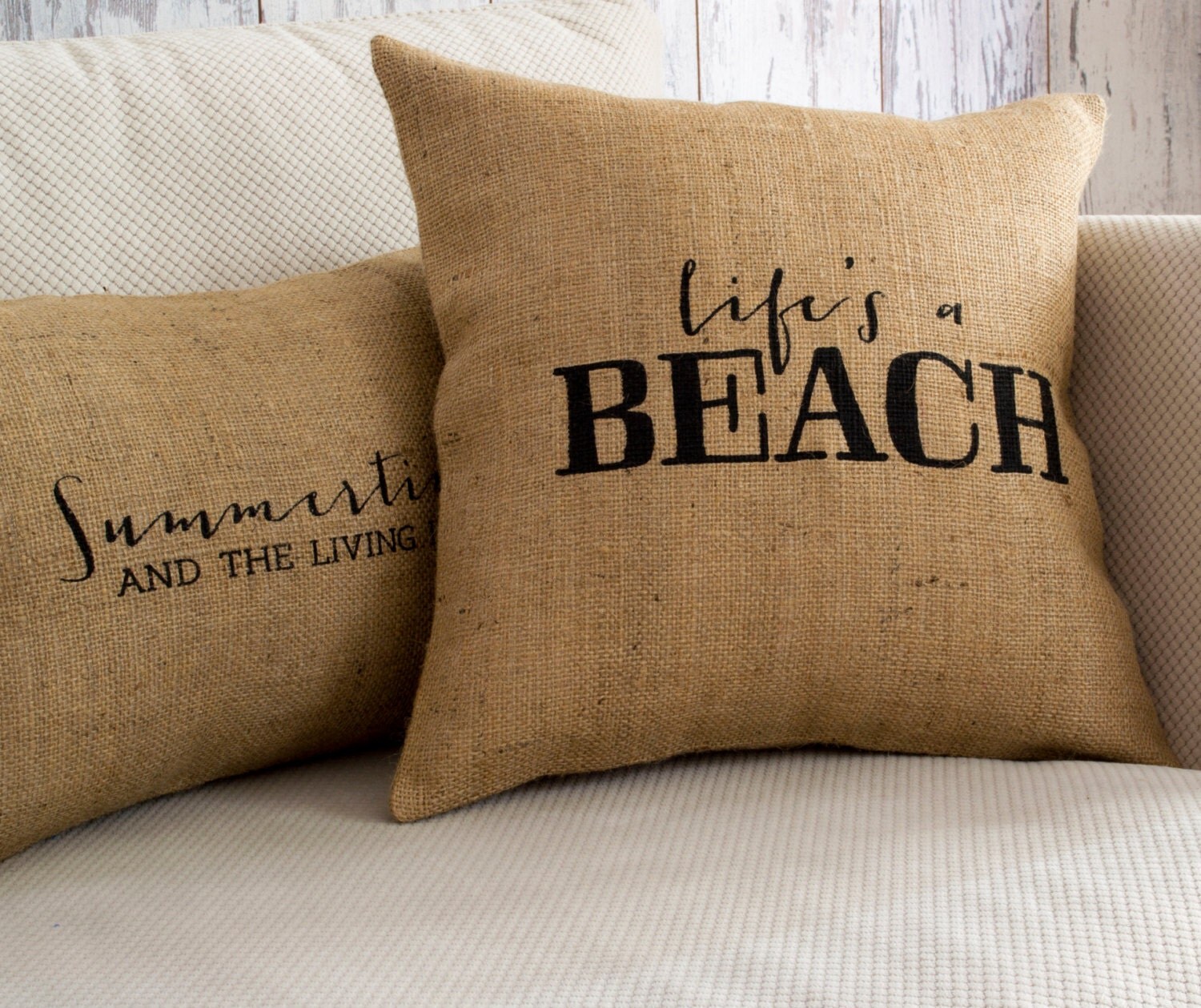 Burlap Beach Pillow Cover Life is A Beach Decorative Beach