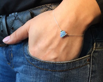 Mini Lab Opal Hamsa Bracelet with Sterling Silver Chain